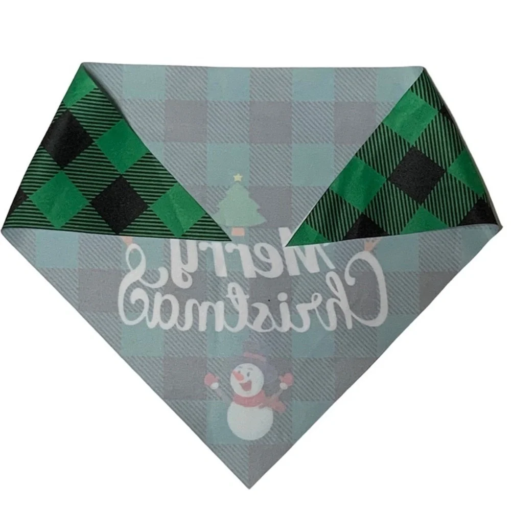 Christmas Dog Bandannas Tartan Plaid Merry Christmas Tie On 19” OS 2 PC Set